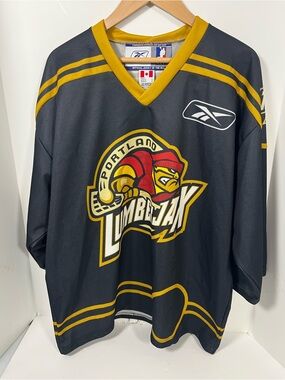 Reebok Portland LumberJax Black and Yellow Hockey Jersey